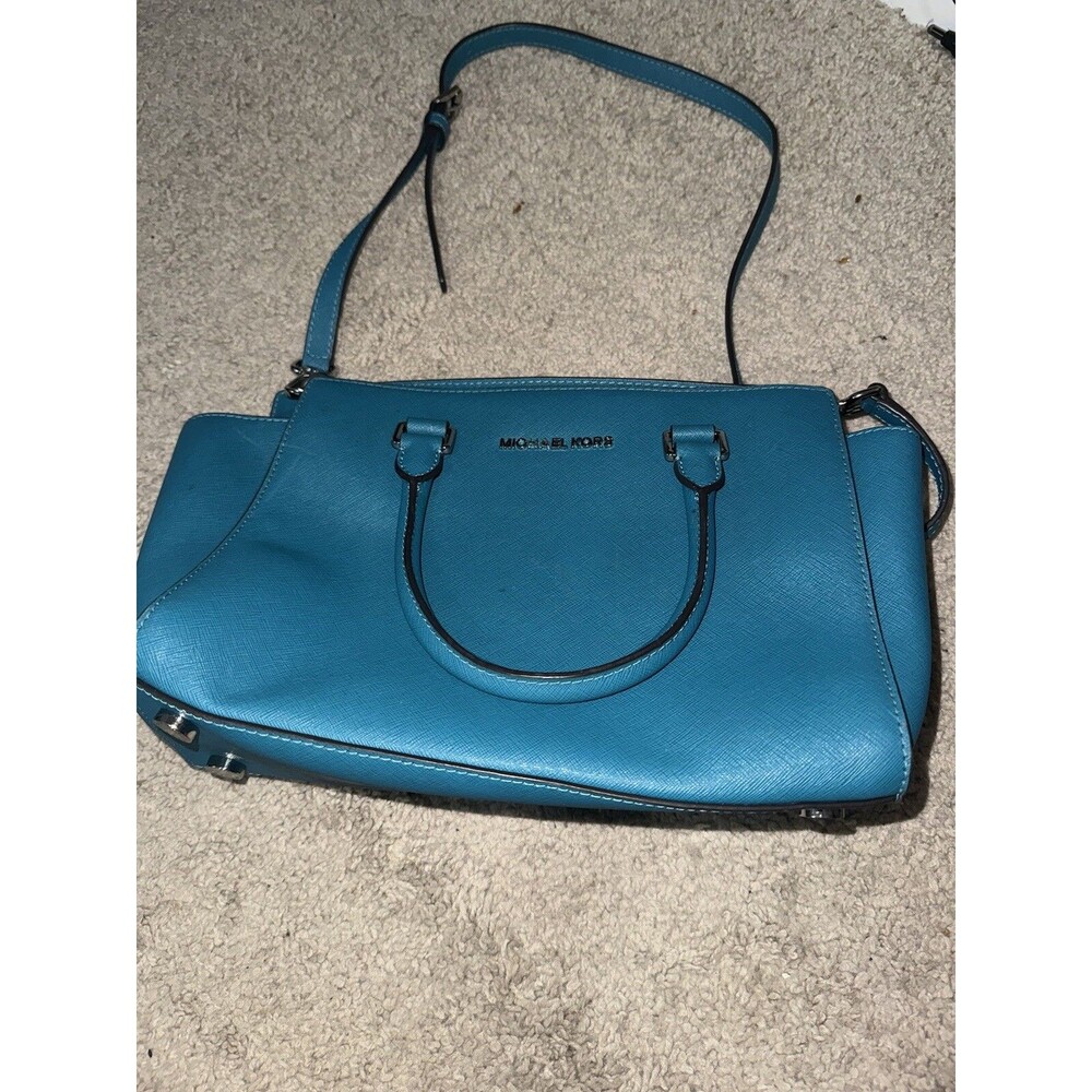 AUTH Michael Kors Selma LARGE Leather Bag Messenger Satchel Saffiano The Blue